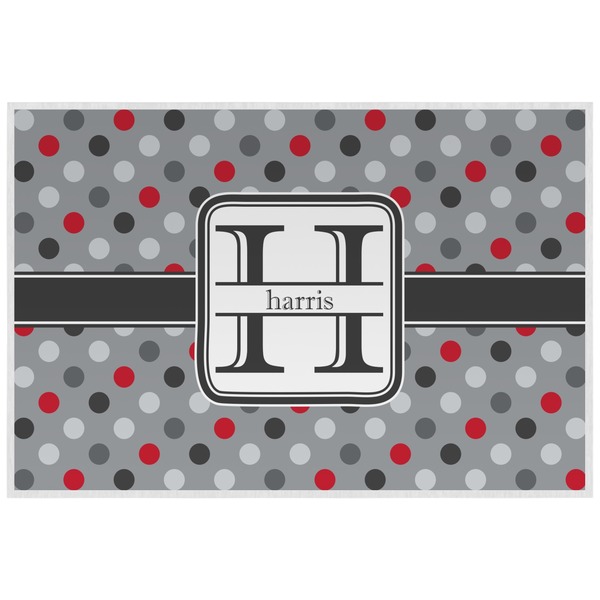 Custom Red & Gray Polka Dots Laminated Placemat w/ Name and Initial