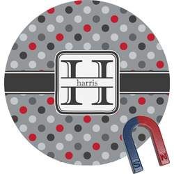 Red & Gray Polka Dots Round Fridge Magnet (Personalized)