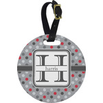 Red & Gray Polka Dots Plastic Luggage Tag - Round (Personalized)