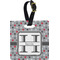Red & Gray Polka Dots Plastic Luggage Tag - Square w/ Name and Initial