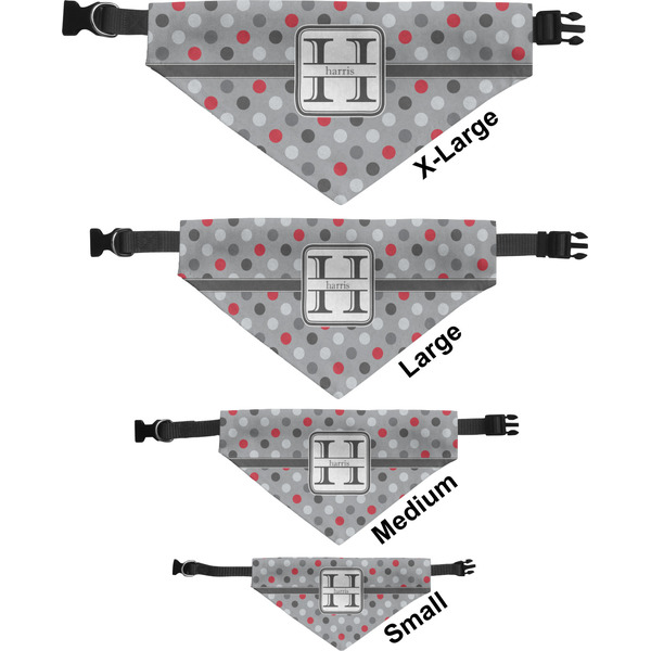 Red & Gray Polka Dots Pet Bandana Sizes