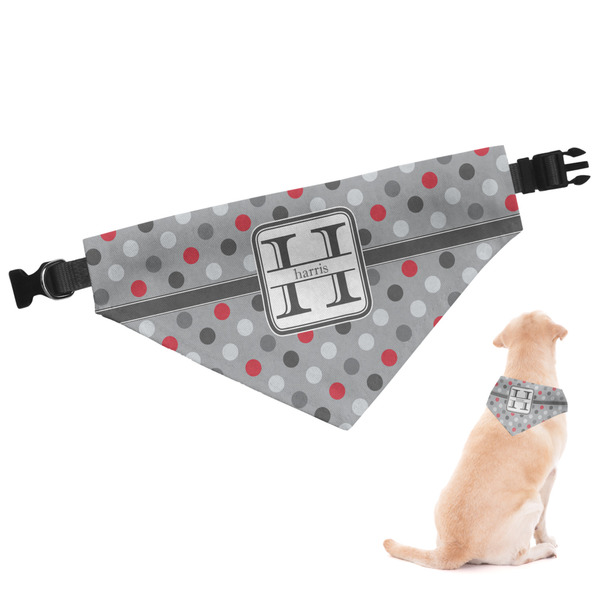 Custom Red & Gray Polka Dots Dog Bandana - Large (Personalized)