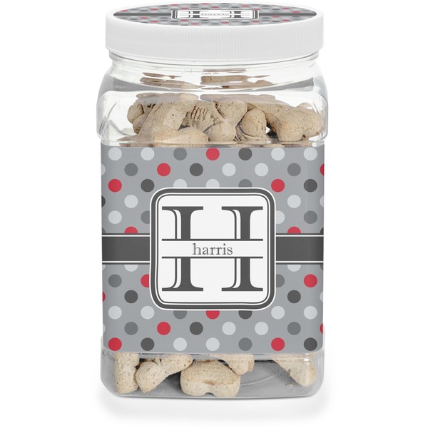 Custom Red & Gray Polka Dots Dog Treat Jar (Personalized)