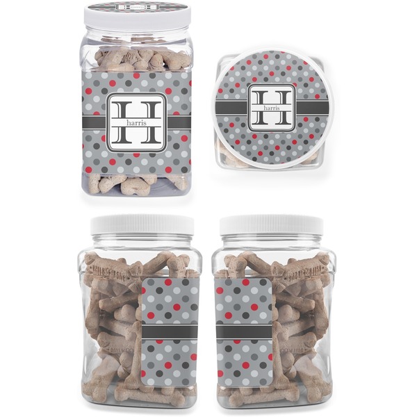 Red & Gray Polka Dots Pet Treat Jar - Multiple Angles