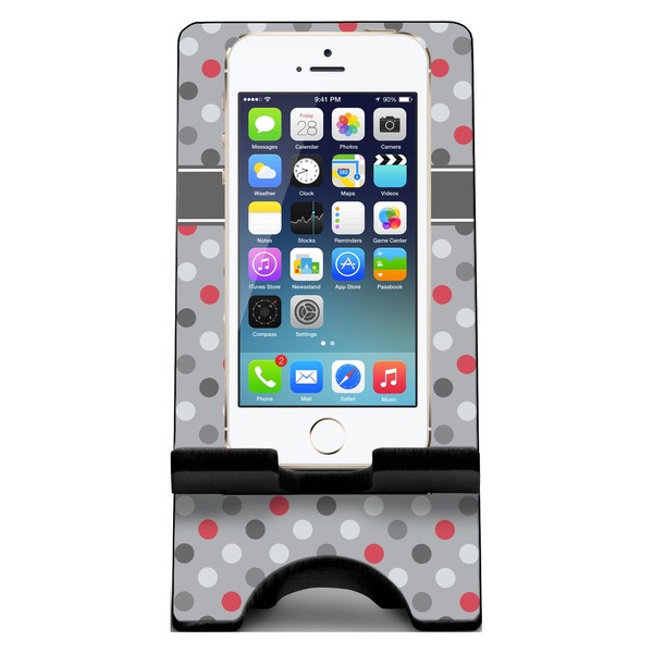 Red & Gray Polka Dots Phone Stand w/ Phone