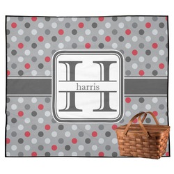 Red & Gray Polka Dots Outdoor Picnic Blanket (Personalized)