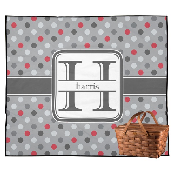 Custom Red & Gray Polka Dots Outdoor Picnic Blanket (Personalized)