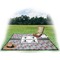Red & Gray Polka Dots Picnic Blanket - with Basket Hat and Book - in Use