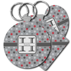 Red & Gray Polka Dots Plastic Keychain (Personalized)