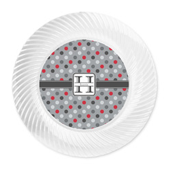 Red & Gray Polka Dots Plastic Party Dinner Plates - 10" (Personalized)