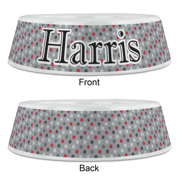 Red & Gray Polka Dots Plastic Pet Bowls - Large - APPROVAL