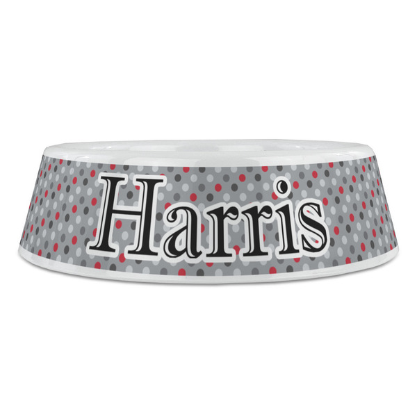 Red & Gray Polka Dots Plastic Pet Bowls - Large - FRONT