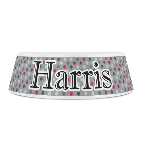 Red & Gray Polka Dots Plastic Pet Bowls - Small - FRONT