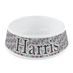 Red & Gray Polka Dots Plastic Dog Bowl - Small (Personalized)