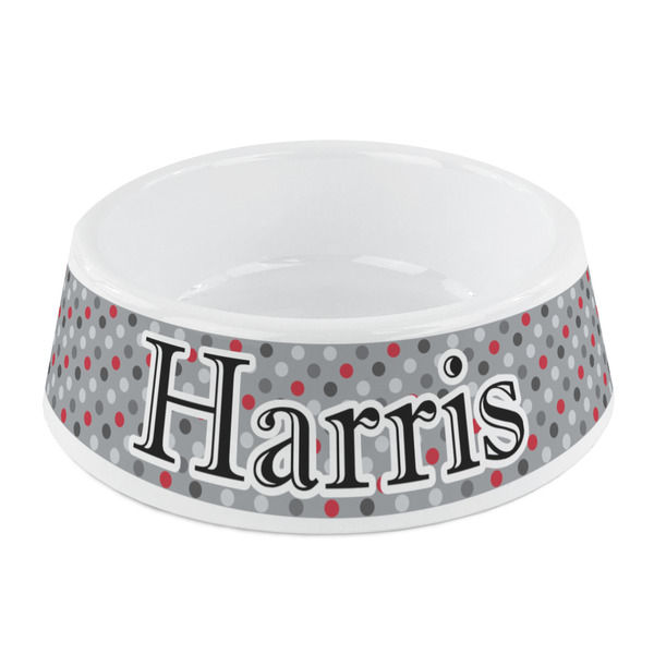 Custom Red & Gray Polka Dots Plastic Dog Bowl - Small (Personalized)