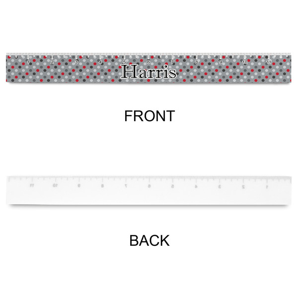 Red & Gray Polka Dots Plastic Ruler - 12" - APPROVAL