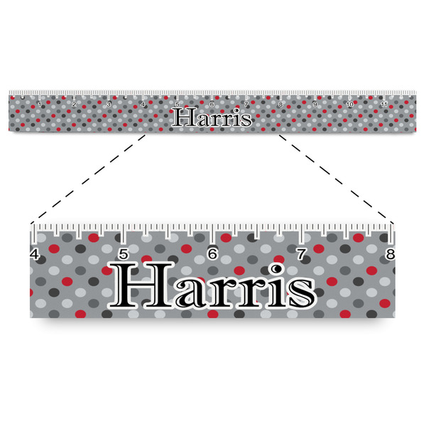 Custom Red & Gray Polka Dots Plastic Ruler - 12" (Personalized)