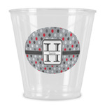 Red & Gray Polka Dots Plastic Shot Glass (Personalized)
