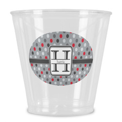 Red & Gray Polka Dots Plastic Shot Glass (Personalized)
