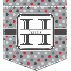 Red & Gray Polka Dots Iron On Faux Pocket (Personalized)