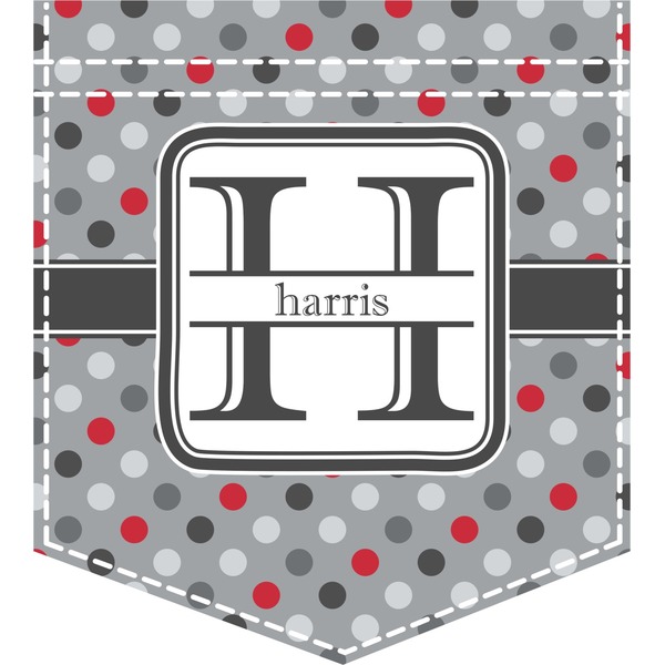 Custom Red & Gray Polka Dots Iron On Faux Pocket (Personalized)