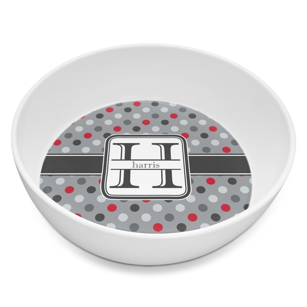 Custom Red & Gray Polka Dots Melamine Bowl - 8 oz (Personalized)