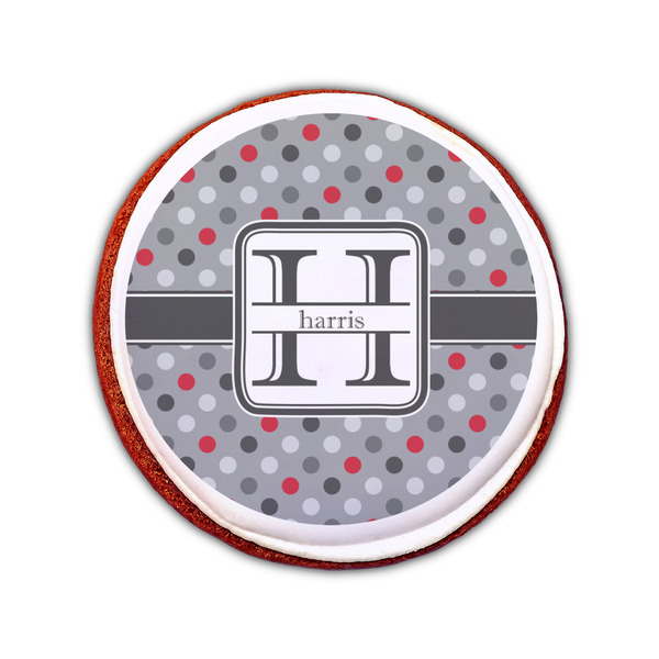 Red & Gray Polka Dots Printed Icing Circle - Small - On Cookie