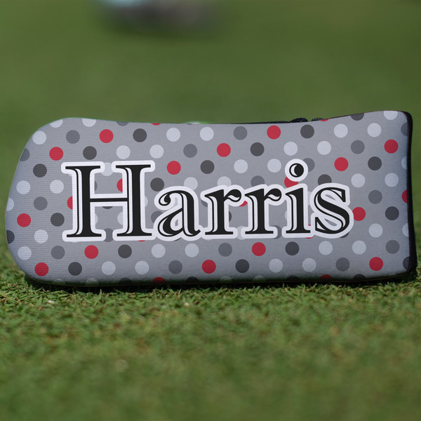 Custom Red & Gray Polka Dots Blade Putter Cover (Personalized)