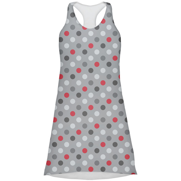 Custom Red & Gray Polka Dots Racerback Dress - 2X Large