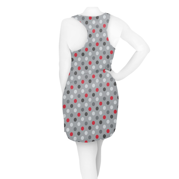 Red & Gray Polka Dots Racerback Dress - On Model - Back