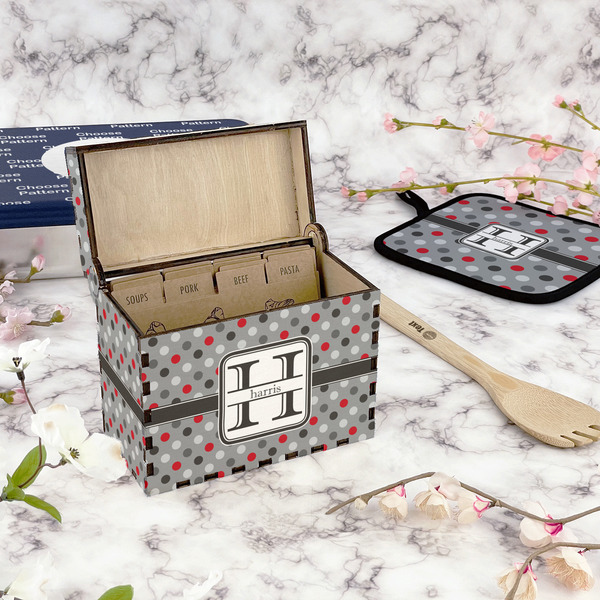 Red & Gray Polka Dots Recipe Box - Full Color - In Context