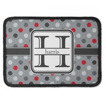 Red & Gray Polka Dots Iron On Rectangle Patch w/ Name and Initial