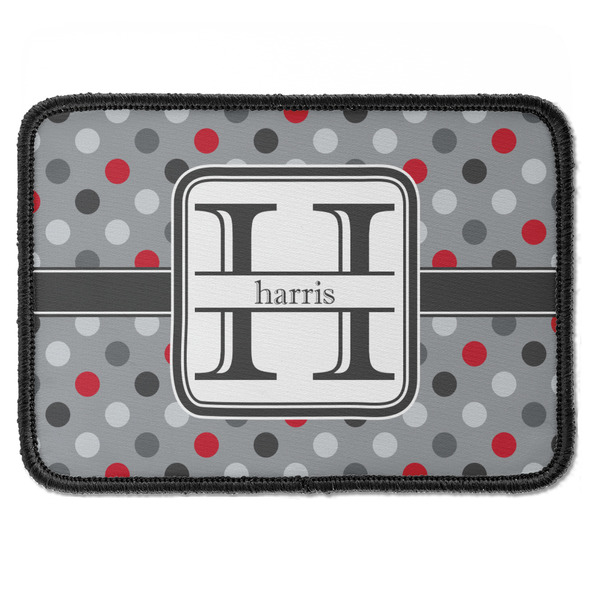 Custom Red & Gray Polka Dots Iron On Rectangle Patch w/ Name and Initial