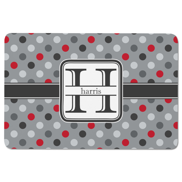 Red & Gray Polka Dots Rectangular Fridge Magnet - FRONT
