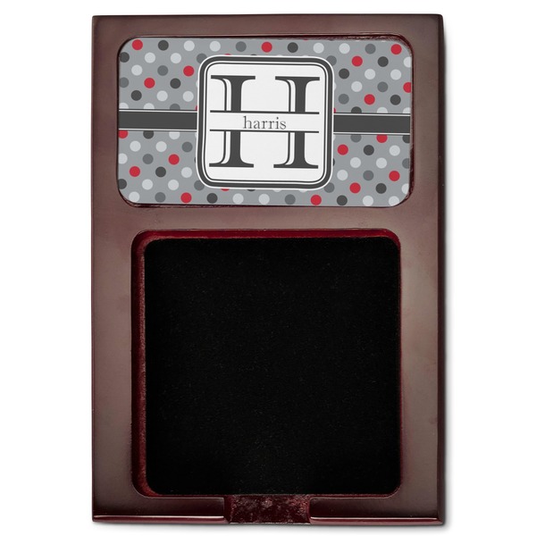 Red & Gray Polka Dots Red Mahogany Sticky Note Holder - Flat