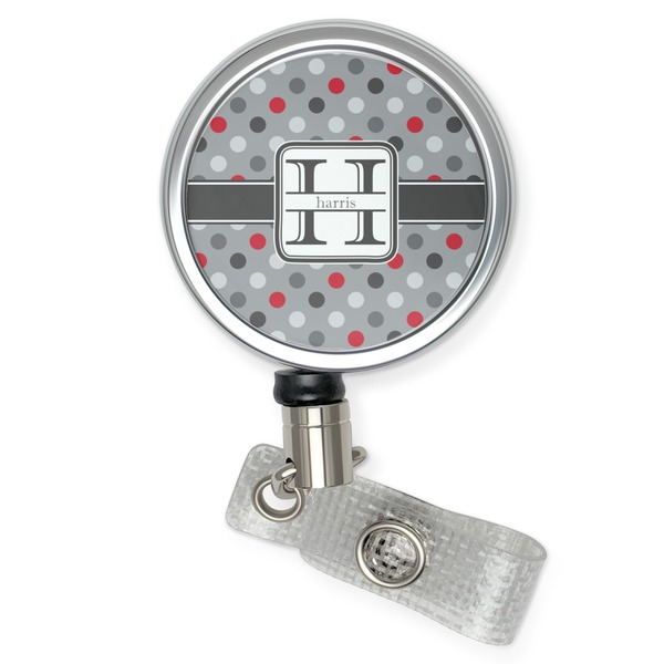Custom Red & Gray Polka Dots Retractable Badge Reel (Personalized)