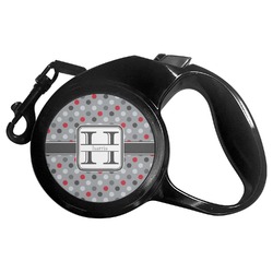 Red & Gray Polka Dots Retractable Dog Leash (Personalized)
