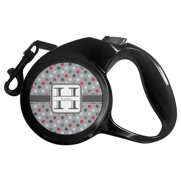 Custom Red & Gray Polka Dots Retractable Dog Leash - Medium (Personalized)