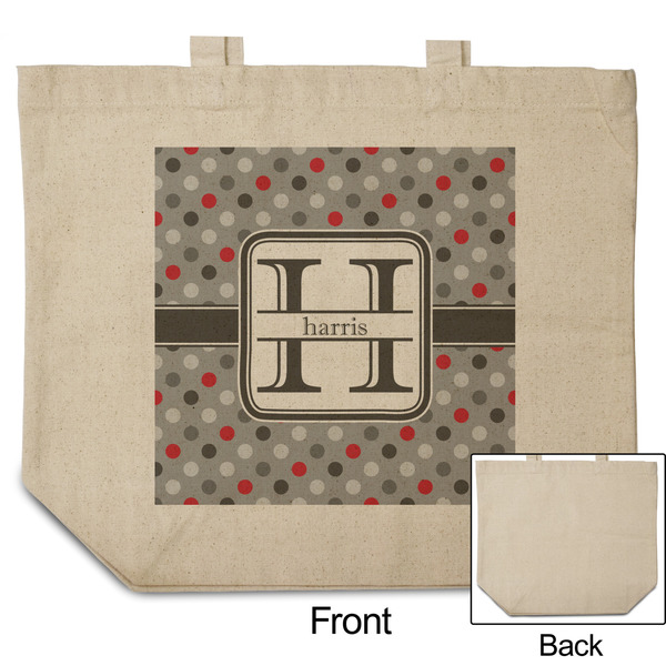 Red & Gray Polka Dots Reusable Cotton Grocery Bag - Front & Back View