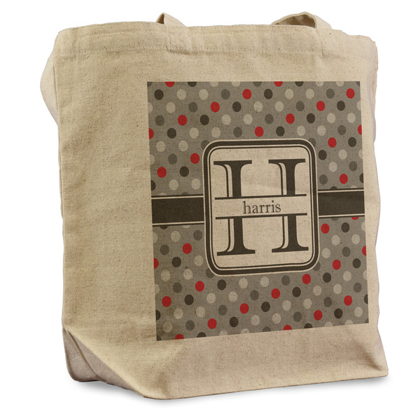 Custom Red & Gray Polka Dots Reusable Cotton Grocery Bag - Single (Personalized)