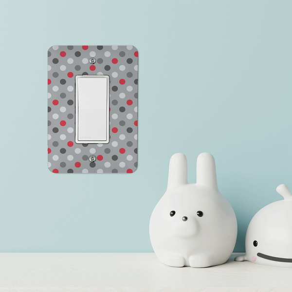 Red & Gray Polka Dots Rocker Light Switch Covers - Single - IN CONTEXT
