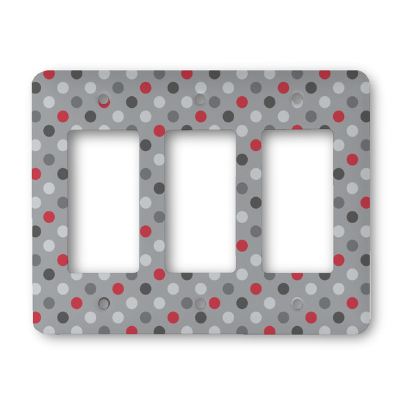 Custom Red & Gray Polka Dots Rocker Style Light Switch Cover - Three Switch