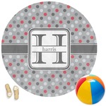 Red & Gray Polka Dots Round Beach Towel (Personalized)