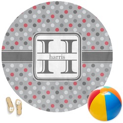 Red & Gray Polka Dots Round Beach Towel (Personalized)