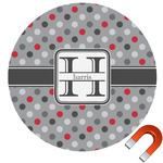 Red & Gray Polka Dots Round Car Magnet - 10" (Personalized)