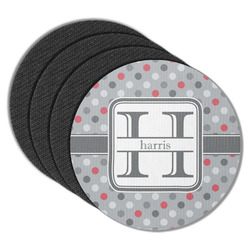 Red & Gray Polka Dots Round Rubber Backed Coasters - Set of 4 (Personalized)