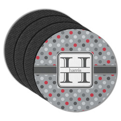 Red & Gray Polka Dots Round Rubber Backed Coasters - Set of 4 (Personalized)