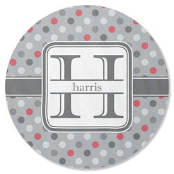 Red & Gray Polka Dots Round Rubber Backed Coaster (Personalized)
