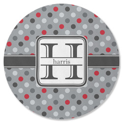 Red & Gray Polka Dots Round Rubber Backed Coaster (Personalized)