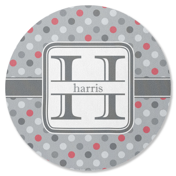 Red & Gray Polka Dots Round Coaster Rubber Back - Single